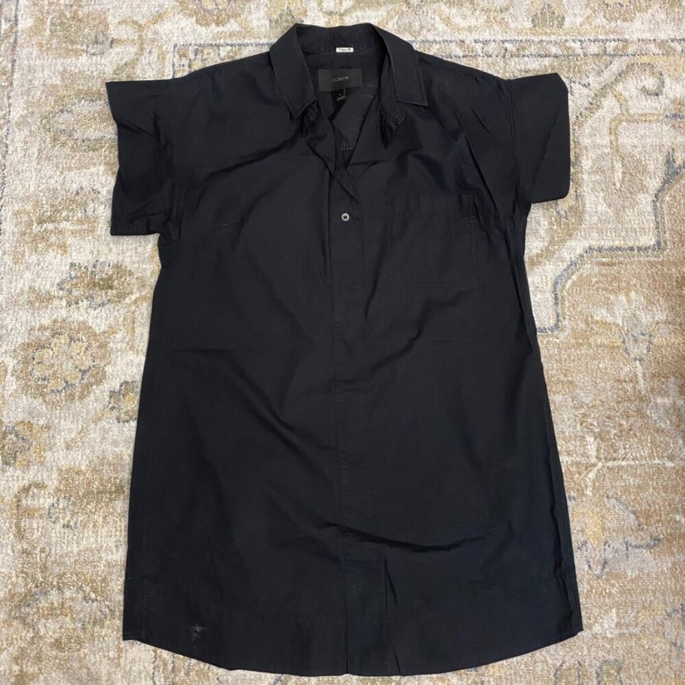J. Crew Black Cotton Poplin Shirt Dress